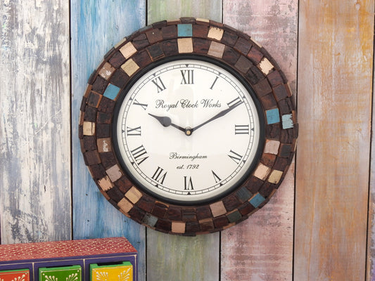 Handicrafts Wooden Hand Crafted Wall Clock Two Tone Round Clock for Wall Decor