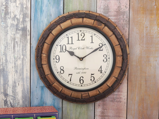 Handicrafts Wooden Hand Crafted Wall Clock Two Tone Round Clock for Wall Decor