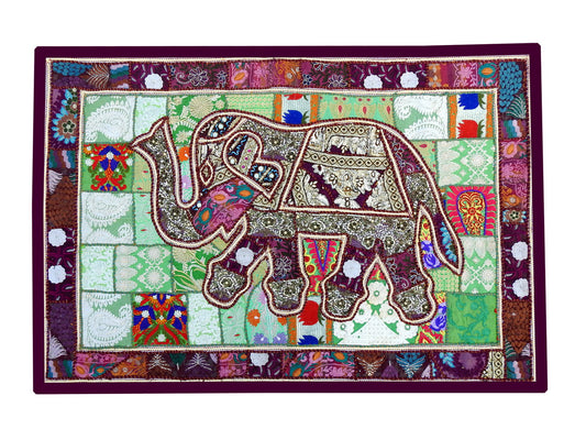 Elaphant Patchwork Wall Hanging, Handmade Embroidery Bohemian Wall DecorTapestry