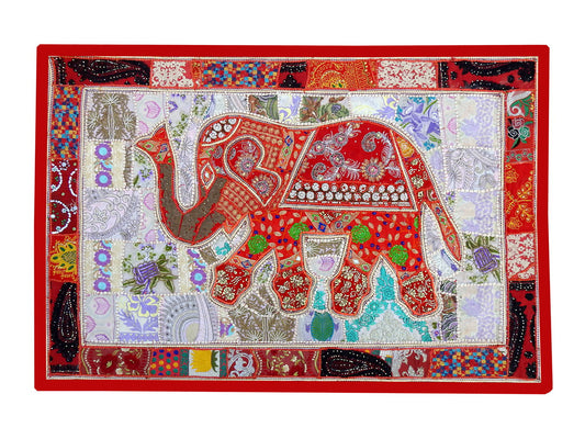 Elaphant Patchwork Wall Hanging, Handmade Embroidery Bohemian Wall Decor Tapestry